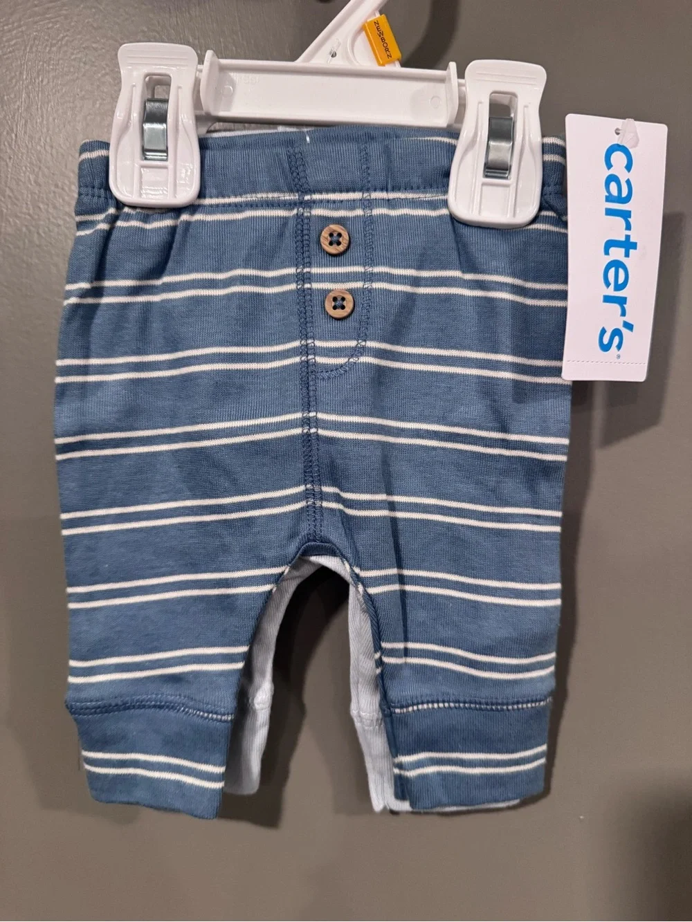 2 pack Carter's Blue and White Striped/Grey Baby Leggings